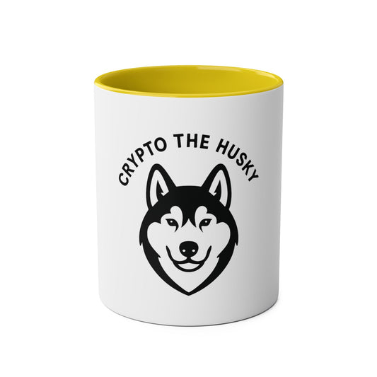Crypto the Husky Two-Tone Coffee Mug - Perfect Gift for Dog Lovers, Pet Owners, & Crypto Enthusiasts, Cute Coffee Mug, Fun Housewarming Gift